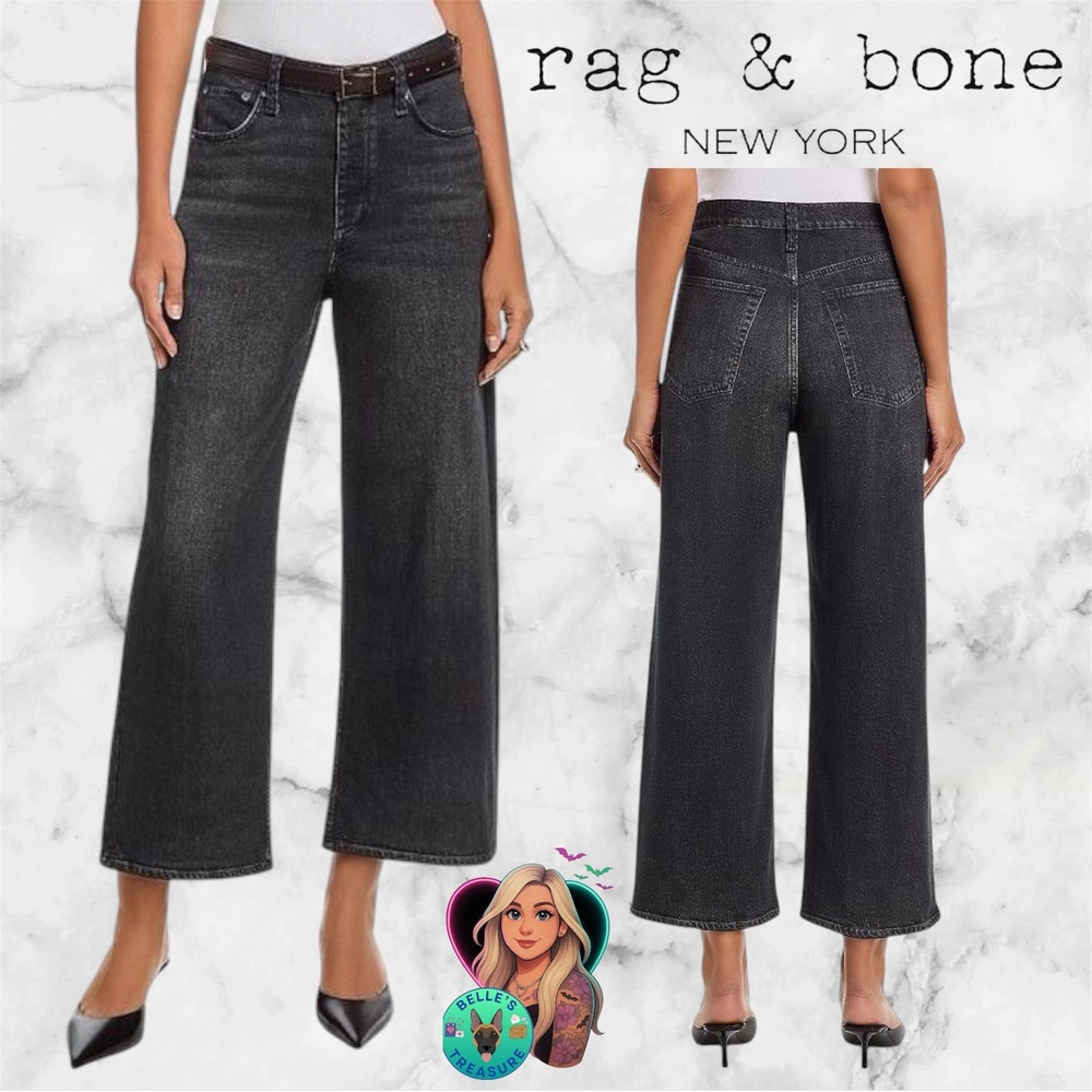 Rag & Bone Women's 25 Miramar Terry Pants Andi Wide Leg Faded Black Comfort $249